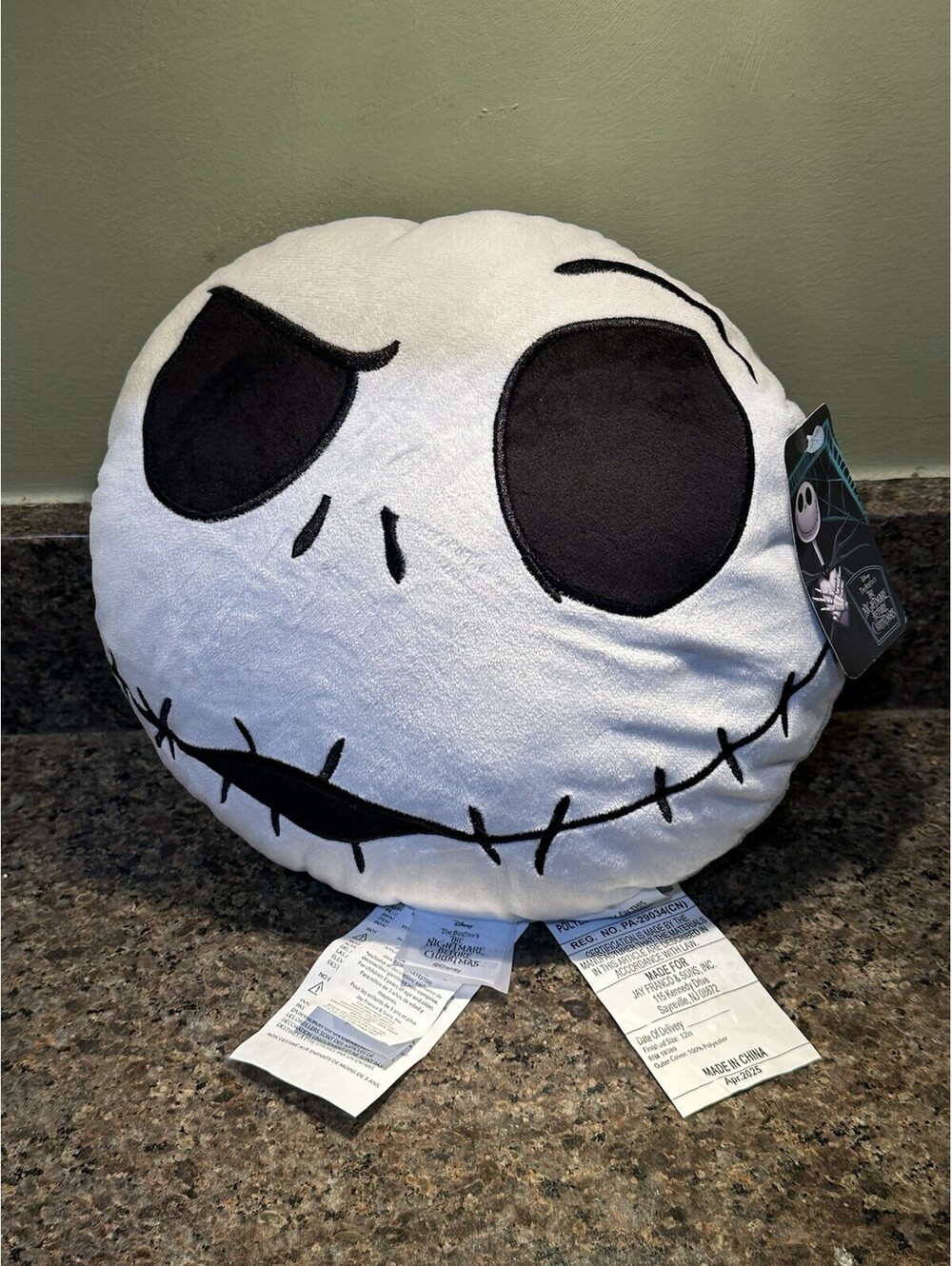 Disney Nightmare Before Christmas Jack Skellington Round Plush Pillow 12" NWT